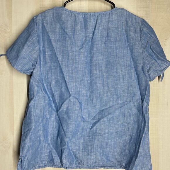 Talbots denim chambray short sleeve‎ embroidered top blouse, size medium petite - Picture 6 of 16